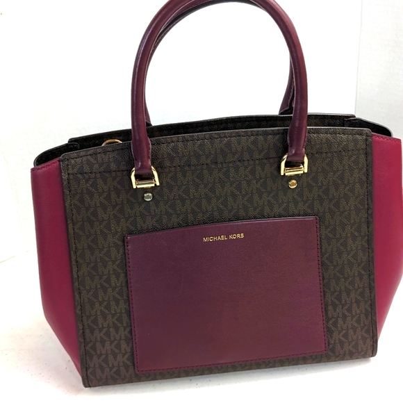 Michael Kors Benning Satchel Maroon & Brown Tote Bag - Picture 4 of 15